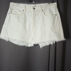 Denim Forum Ex Boyfriend Short Women White Raw Hem Organic Cotton Size 28
